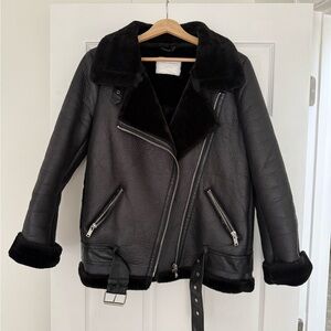 Zara Black Leather Shearling Jacket